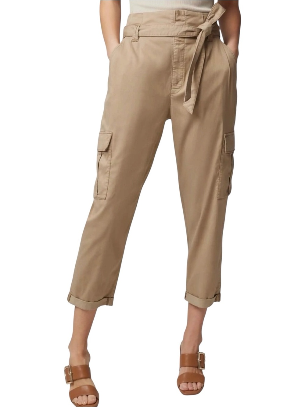 WHITE HOUSE BLACK MARKET Paperbag Cargo Pants Tan High Rise Tapered Size